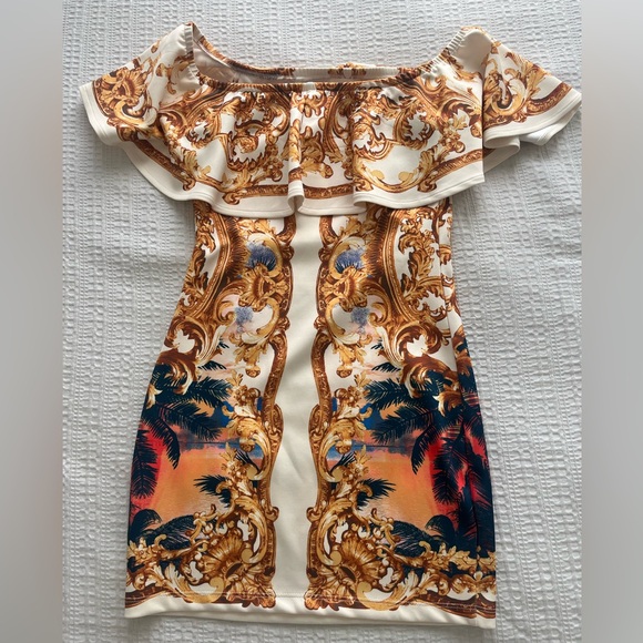 Gold detailed off the shoulder dress in a size US S - Picture 2 of 3